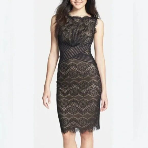 Tadashi Shoji Chantilly Lace Boatneck Sheath Midi Dress Size 6 - Picture 1 of 8